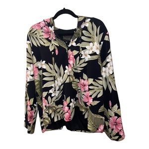 Hawaiian Floral Black Hoodie | XL